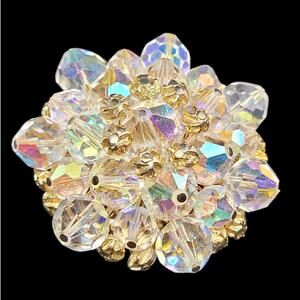 RetroGlam Vendome Aurora‎ Borealis Crystal Flower Pin White Vintage Chic Luxe